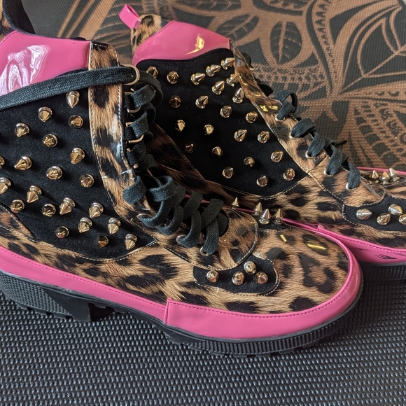 Studded Leopard Print High-Top Sneakers - Picture 3 of 4